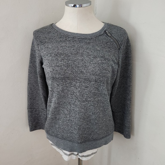 Max Jeans Tops - Max Jeans Womens Gray Layered Look Sweatshirt Shoulder Zip Striped Hem Small